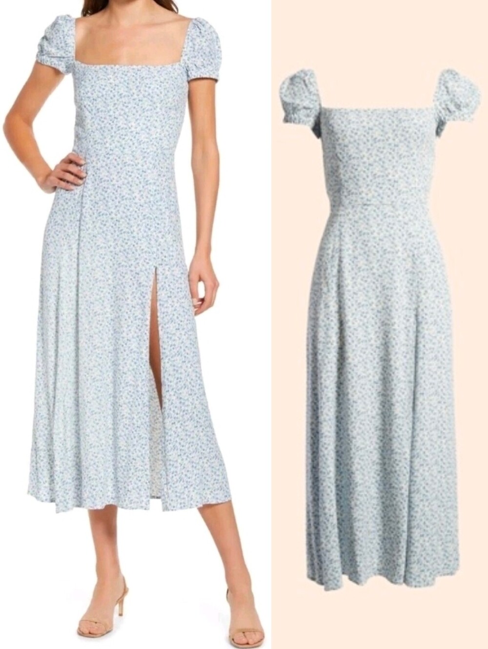 REFORMATION Blue Sienne Floral Print Cottagecore Midi Dress